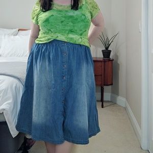 Light denim a-line midi skirt